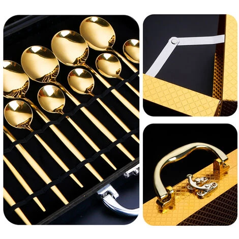 TANCYCO Ensemble De Vaisselle 24 Pièces Avec Boîte-cadeau Ensemble De Couverts De Cuisine En Acier Inoxydable Couteau Fourchette Cuillère Couverts Vaisselle Minimaliste (or Noir) 3 TANCYCO Ensemble De Vaisselle 24 Pièces Avec Boîte-cadeau Ensemble De Couverts De Cuisine En Acier Inoxydable Couteau Fourchette Cuillère Couverts Vaisselle Minimaliste (or Noir) – Image 3