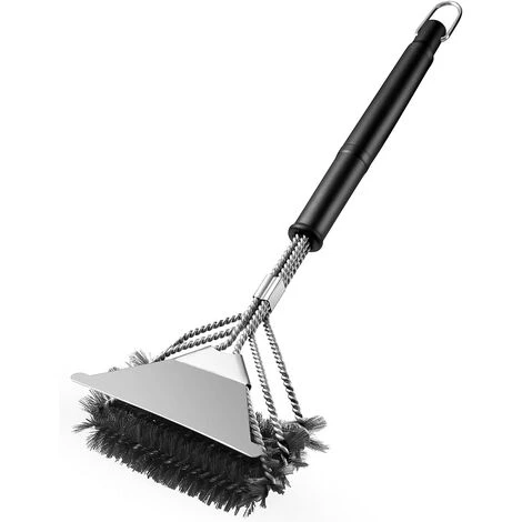 AOUGO Brosse à Barbecue, Brosse De Nettoyage à 3 Branches En Acier Inoxydable, Brosse Avec Grattoir En Polypropylène, Isolation Thermique, Poignée, Nettoyage Efficace Pour Grilles 1 AOUGO Brosse à Barbecue, Brosse De Nettoyage à 3 Branches En Acier Inoxydable, Brosse Avec Grattoir En Polypropylène, Isolation Thermique, Poignée, Nettoyage Efficace Pour Grilles