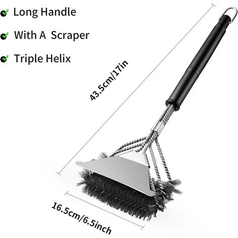 AOUGO Brosse à Barbecue, Brosse De Nettoyage à 3 Branches En Acier Inoxydable, Brosse Avec Grattoir En Polypropylène, Isolation Thermique, Poignée, Nettoyage Efficace Pour Grilles 2 AOUGO Brosse à Barbecue, Brosse De Nettoyage à 3 Branches En Acier Inoxydable, Brosse Avec Grattoir En Polypropylène, Isolation Thermique, Poignée, Nettoyage Efficace Pour Grilles – Image 2
