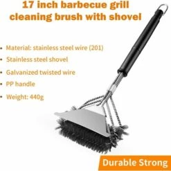 AOUGO Brosse à Barbecue, Brosse De Nettoyage à 3 Branches En Acier Inoxydable, Brosse Avec Grattoir En Polypropylène, Isolation Thermique, Poignée, Nettoyage Efficace Pour Grilles 7 AOUGO Brosse à Barbecue, Brosse De Nettoyage à 3 Branches En Acier Inoxydable, Brosse Avec Grattoir En Polypropylène, Isolation Thermique, Poignée, Nettoyage Efficace Pour Grilles -Accessoires de barbecue Soldes 59300369 3