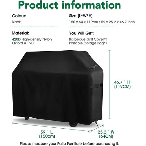 PESCE Housse Pour Barbecue,Couverture De Gril Gaz Bache De Protection Couverture Résistante Pour 420D Tissu Oxford Étanche Résistant Aux UV Et Aux Larmes, Pour Weber, Holland, Jennair Etc(150x64x119cm) 2 PESCE Housse Pour Barbecue,Couverture De Gril Gaz Bache De Protection Couverture Résistante Pour 420D Tissu Oxford Étanche Résistant Aux UV Et Aux Larmes, Pour Weber, Holland, Jennair Etc(150x64x119cm) – Image 2