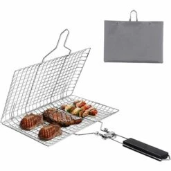 PREMIER Panier à Griller, Panier De Barbecue En Acier Inoxydable, Panier Grille Pour Barbecue, Acier Inoxydable Pliable Panier à Poisson En Acier Inoxydable Avec Poignée Amovible Pour Poisson, Steak, Crevette