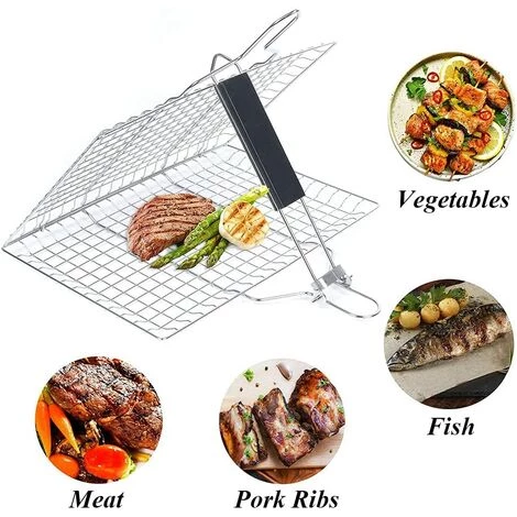 PREMIER Panier à Griller, Panier De Barbecue En Acier Inoxydable, Panier Grille Pour Barbecue, Acier Inoxydable Pliable Panier à Poisson En Acier Inoxydable Avec Poignée Amovible Pour Poisson, Steak, Crevette 4 PREMIER Panier à Griller, Panier De Barbecue En Acier Inoxydable, Panier Grille Pour Barbecue, Acier Inoxydable Pliable Panier à Poisson En Acier Inoxydable Avec Poignée Amovible Pour Poisson, Steak, Crevette – Image 4