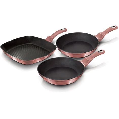 BERLINGERHAUS Berlinger Haus I-Rose Set De 2 Poêles à Frire 1 Grill Induction 20-24-28cm Aluminium, Antiadhésif Rose - Rose 1 BERLINGERHAUS Berlinger Haus I-Rose Set De 2 Poêles à Frire 1 Grill Induction 20-24-28cm Aluminium, Antiadhésif Rose - Rose