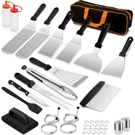 BAICCCF Ustensile De Barbecue Lot De 22 Accessoires De Plaque De Cuisson, Spatules En Métal Pour Plaque De Cuisson Professionnelle En Acier Inoxydable Robuste Pour Cuisson En Fonte D'extérieur Teppanyaki, Barbecue, Hachoir, Pince à Barbecue, Sac De Transport 1 BAICCCF Ustensile De Barbecue Lot De 22 Accessoires De Plaque De Cuisson, Spatules En Métal Pour Plaque De Cuisson Professionnelle En Acier Inoxydable Robuste Pour Cuisson En Fonte D'extérieur Teppanyaki, Barbecue, Hachoir, Pince à Barbecue, Sac De Transport