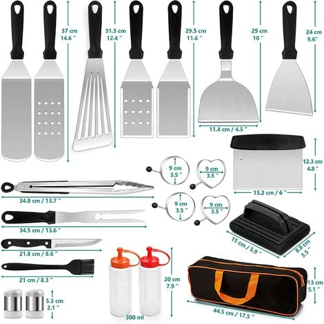 BAICCCF Ustensile De Barbecue Lot De 22 Accessoires De Plaque De Cuisson, Spatules En Métal Pour Plaque De Cuisson Professionnelle En Acier Inoxydable Robuste Pour Cuisson En Fonte D'extérieur Teppanyaki, Barbecue, Hachoir, Pince à Barbecue, Sac De Transport 2 BAICCCF Ustensile De Barbecue Lot De 22 Accessoires De Plaque De Cuisson, Spatules En Métal Pour Plaque De Cuisson Professionnelle En Acier Inoxydable Robuste Pour Cuisson En Fonte D'extérieur Teppanyaki, Barbecue, Hachoir, Pince à Barbecue, Sac De Transport – Image 2