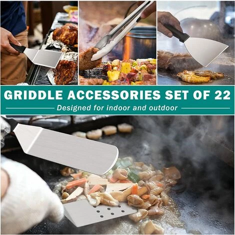 BAICCCF Ustensile De Barbecue Lot De 22 Accessoires De Plaque De Cuisson, Spatules En Métal Pour Plaque De Cuisson Professionnelle En Acier Inoxydable Robuste Pour Cuisson En Fonte D'extérieur Teppanyaki, Barbecue, Hachoir, Pince à Barbecue, Sac De Transport 4 BAICCCF Ustensile De Barbecue Lot De 22 Accessoires De Plaque De Cuisson, Spatules En Métal Pour Plaque De Cuisson Professionnelle En Acier Inoxydable Robuste Pour Cuisson En Fonte D'extérieur Teppanyaki, Barbecue, Hachoir, Pince à Barbecue, Sac De Transport – Image 4