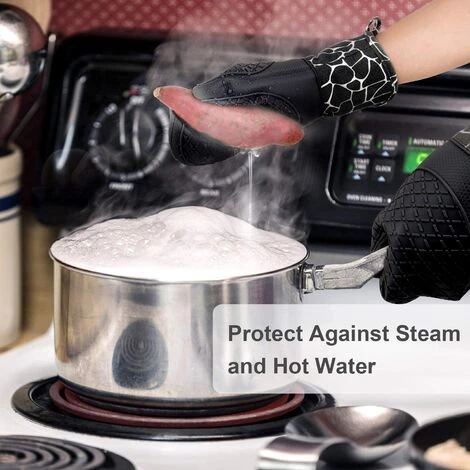 HKLFFJA Silicone Gants De Cuisine, Gants De Barbecue Résistant à Chaleur 1 Paire Et 2 Maniques, Parfait Pour Grill BBQ Cuisine Four De Cuisson (Black) 4 HKLFFJA Silicone Gants De Cuisine, Gants De Barbecue Résistant à Chaleur 1 Paire Et 2 Maniques, Parfait Pour Grill BBQ Cuisine Four De Cuisson (Black) – Image 4