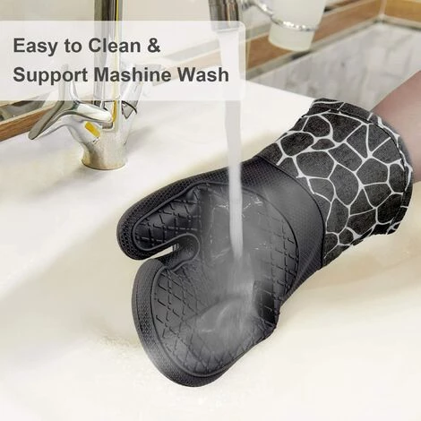 HKLFFJA Silicone Gants De Cuisine, Gants De Barbecue Résistant à Chaleur 1 Paire Et 2 Maniques, Parfait Pour Grill BBQ Cuisine Four De Cuisson (Black) 5 HKLFFJA Silicone Gants De Cuisine, Gants De Barbecue Résistant à Chaleur 1 Paire Et 2 Maniques, Parfait Pour Grill BBQ Cuisine Four De Cuisson (Black) – Image 5