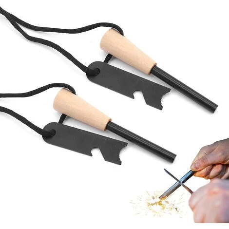 AOUGO Lot De 2 Silex Et Acier, Silex Striker Survie Pour Bushcraft, Kit Allume-feu En Magnésium Avec Manche En Bois Fabriqué à La Main, 20 000 étincelles De Pulvérisation Réutilisables Pour Camping, Allume-feu, Extérieur 1 AOUGO Lot De 2 Silex Et Acier, Silex Striker Survie Pour Bushcraft, Kit Allume-feu En Magnésium Avec Manche En Bois Fabriqué à La Main, 20 000 étincelles De Pulvérisation Réutilisables Pour Camping, Allume-feu, Extérieur