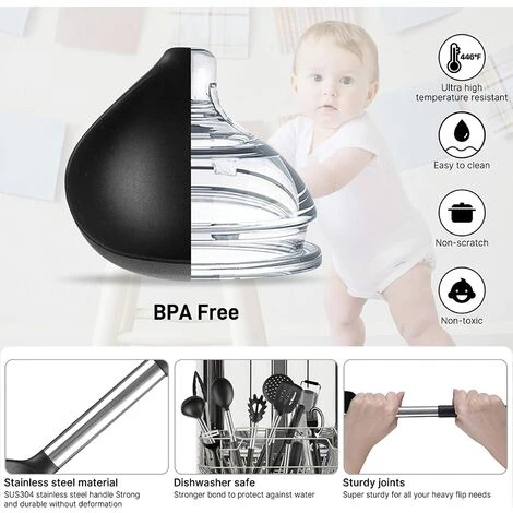 KAEJYIUT Ustensiles De Cuisine Silicone Inox Noir 22 Pcs , Ustensiles Cuisine Accesoires Cuisines Spatule Cuisines Ciseaux Cuillère De Cuisines , Sans BPA Antiadhésif Résistant Aux Rayures Chaleurs 2 KAEJYIUT Ustensiles De Cuisine Silicone Inox Noir 22 Pcs , Ustensiles Cuisine Accesoires Cuisines Spatule Cuisines Ciseaux Cuillère De Cuisines , Sans BPA Antiadhésif Résistant Aux Rayures Chaleurs – Image 2