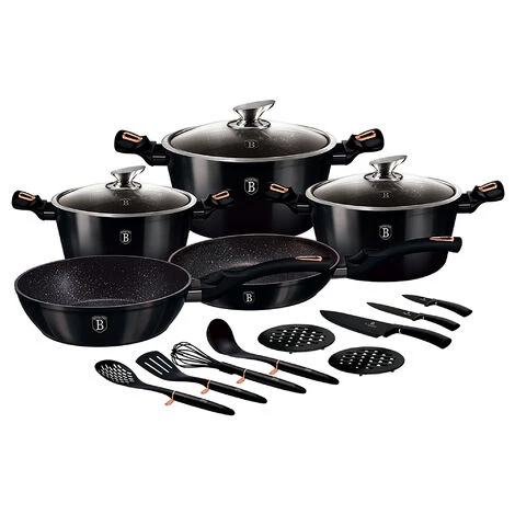 BERLINGERHAUS Berlinger Haus Shyny Black Batterie De Cuisine à Induction 17 Pièces Aluminium Antiadhésif Sans PFOA Noir - Noir 1 BERLINGERHAUS Berlinger Haus Shyny Black Batterie De Cuisine à Induction 17 Pièces Aluminium Antiadhésif Sans PFOA Noir - Noir