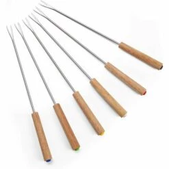 OSQI Set De 6 Fourchettes à Fondue En Acier Inoxydable Avec Manche En Bois Résistant à La Chaleur 24cm