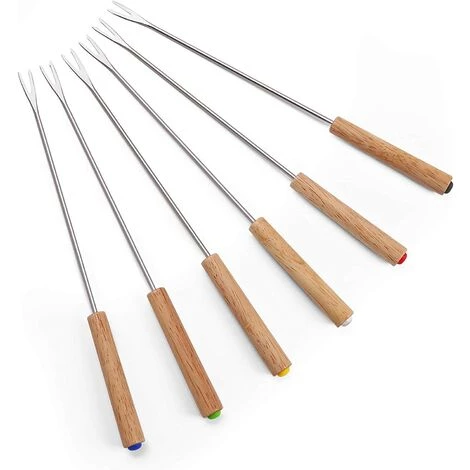 OSQI Set De 6 Fourchettes à Fondue En Acier Inoxydable Avec Manche En Bois Résistant à La Chaleur 24cm 1 OSQI Set De 6 Fourchettes à Fondue En Acier Inoxydable Avec Manche En Bois Résistant à La Chaleur 24cm
