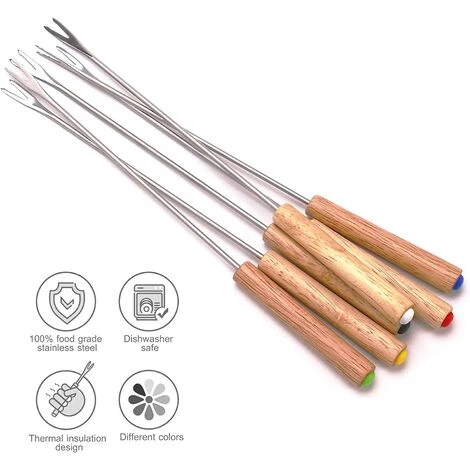 OSQI Set De 6 Fourchettes à Fondue En Acier Inoxydable Avec Manche En Bois Résistant à La Chaleur 24cm 2 OSQI Set De 6 Fourchettes à Fondue En Acier Inoxydable Avec Manche En Bois Résistant à La Chaleur 24cm – Image 2