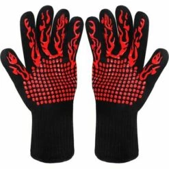 FVO Gants De Barbecue,Gants De Cuisine,Gants De Four Antidérapants En Silicone Anti-Chaleur Jusqu'à 800°C Certifié EN407,Gants Silicone BBQ Pour Le Soudage De Cuisson Cuisson (Rouge)