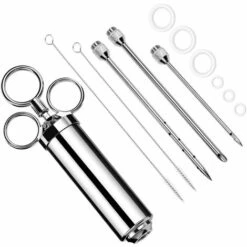 OCXIN Seringue à Rôtir BBQ 60 Ml Avec 3 Aiguilles, Seringue à Mariner, Seringue à Viande En Acier Inoxydable, Seringue à Marinade, Seringue à épices, Aide De Cuisine Pour Boeuf, Viande, Poulet, Pâtisseries Avec Confiture, Certification FDA